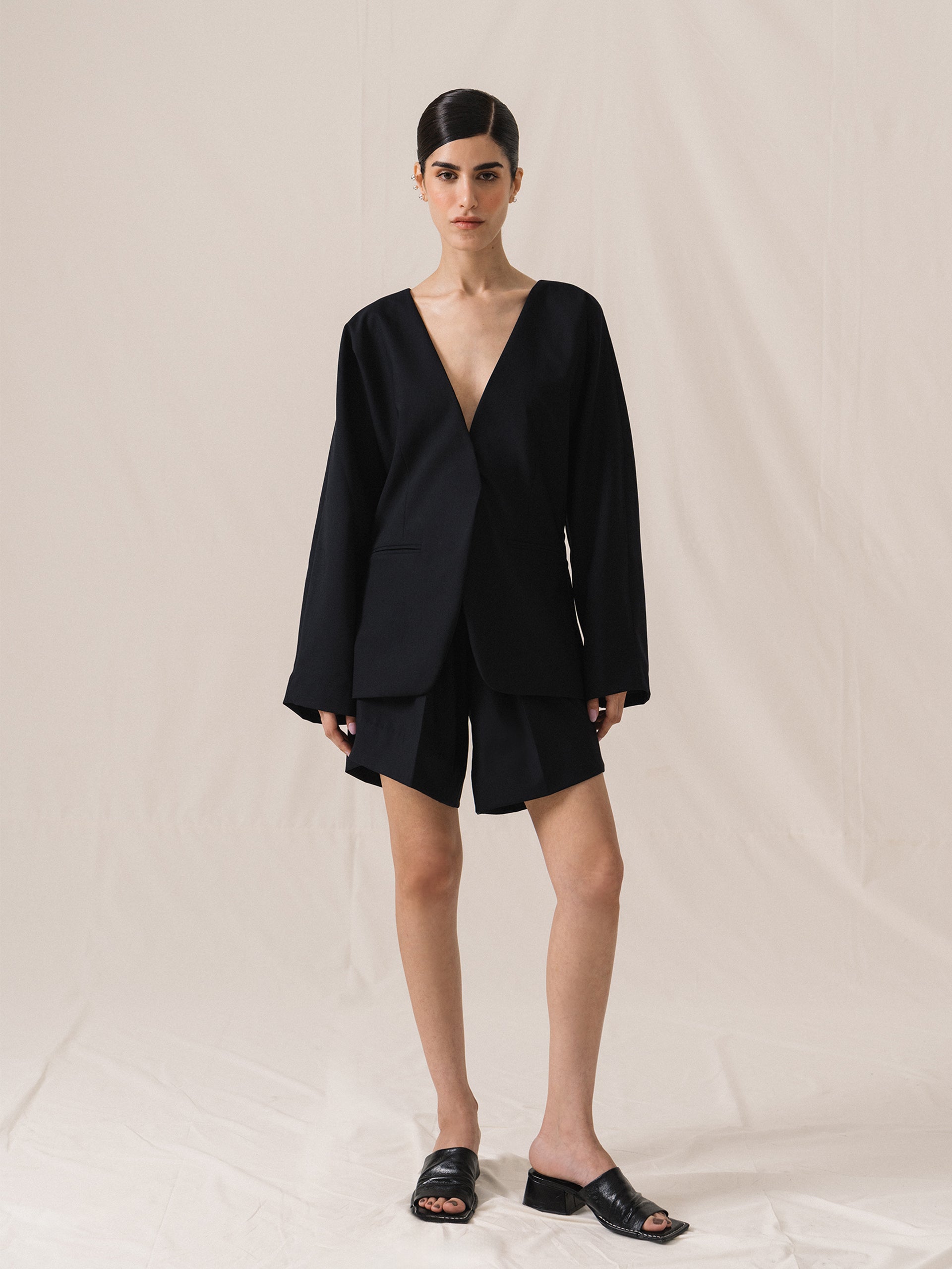 Navy collarless blazer CYANIDE