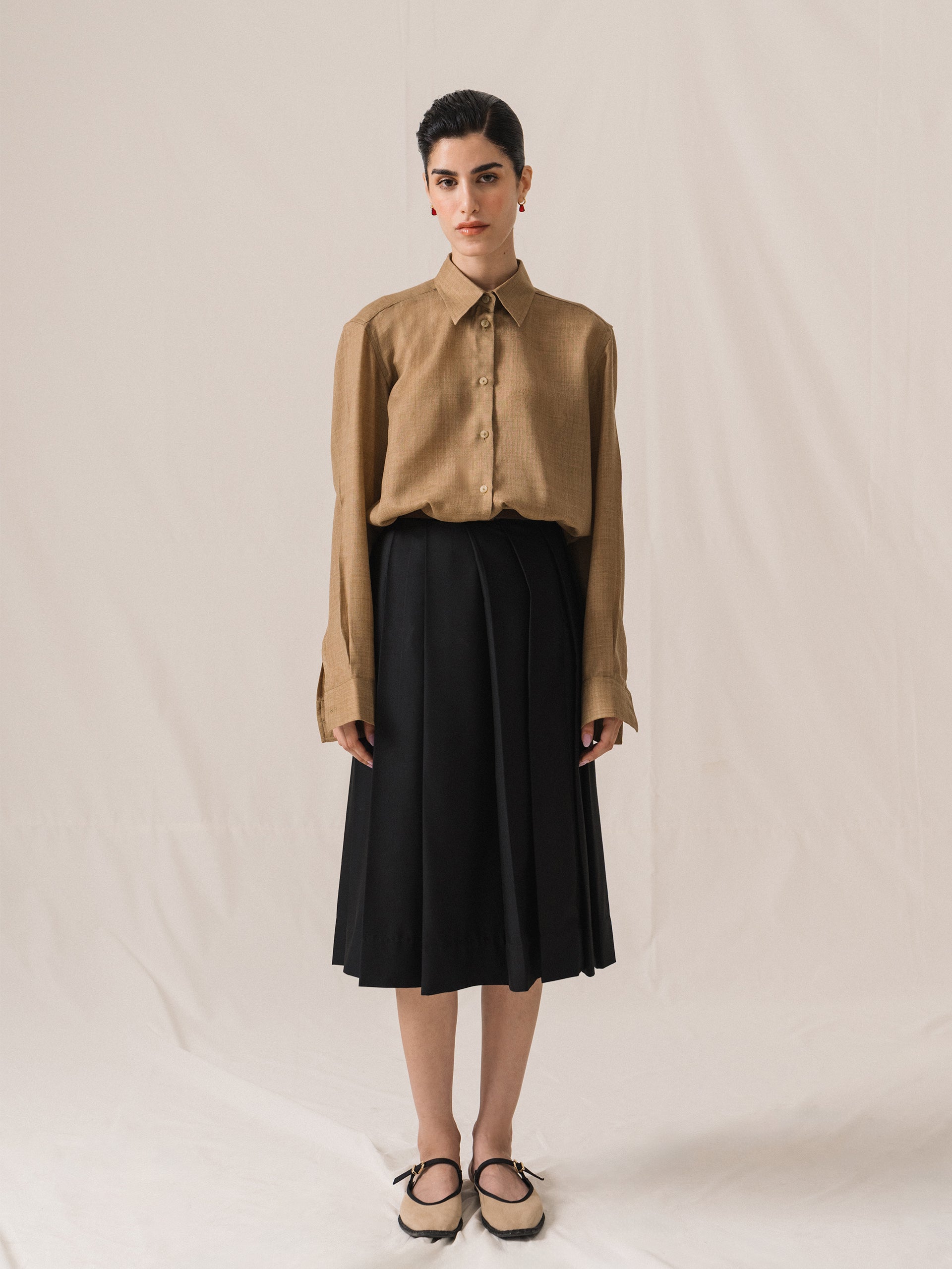 Black Pleated Wool Skirt